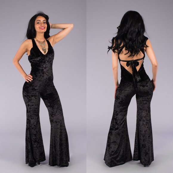 Black Velvet Jumpsuit - Black Jumpsuit - Black Onesie - Warrior Within Designs - Picture 2 of 3